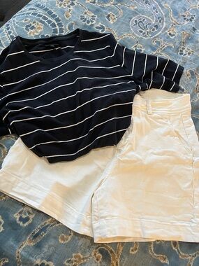 Classic White Women's Jean Shorts (L) and black & white stripe top (XXL